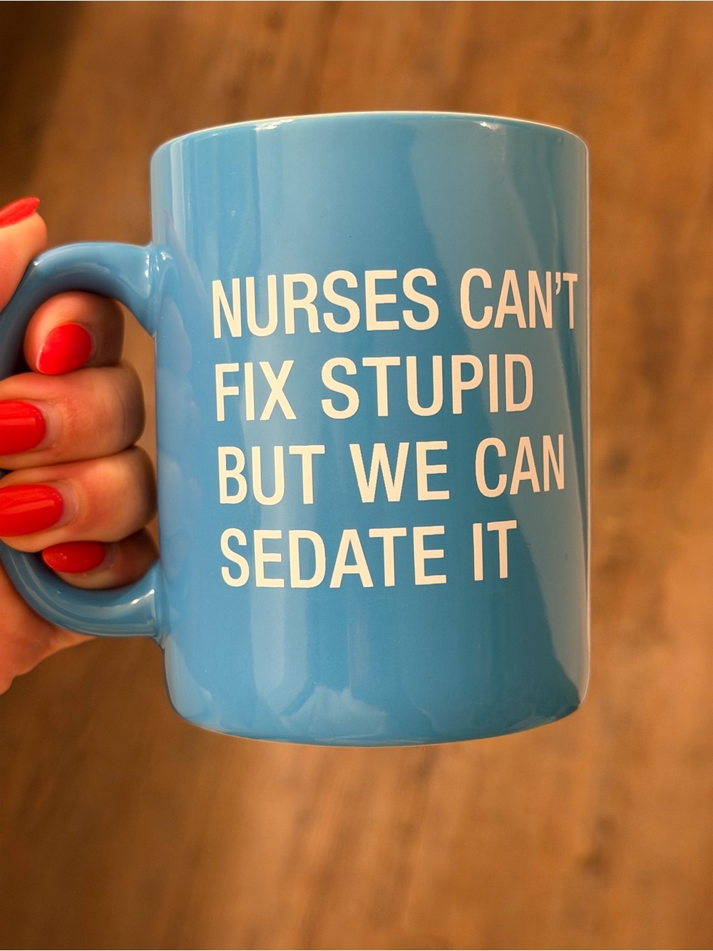 Blue Nurse Mug - 'Nurses Can't Fix Stupid' Ceramic Coffee Cup